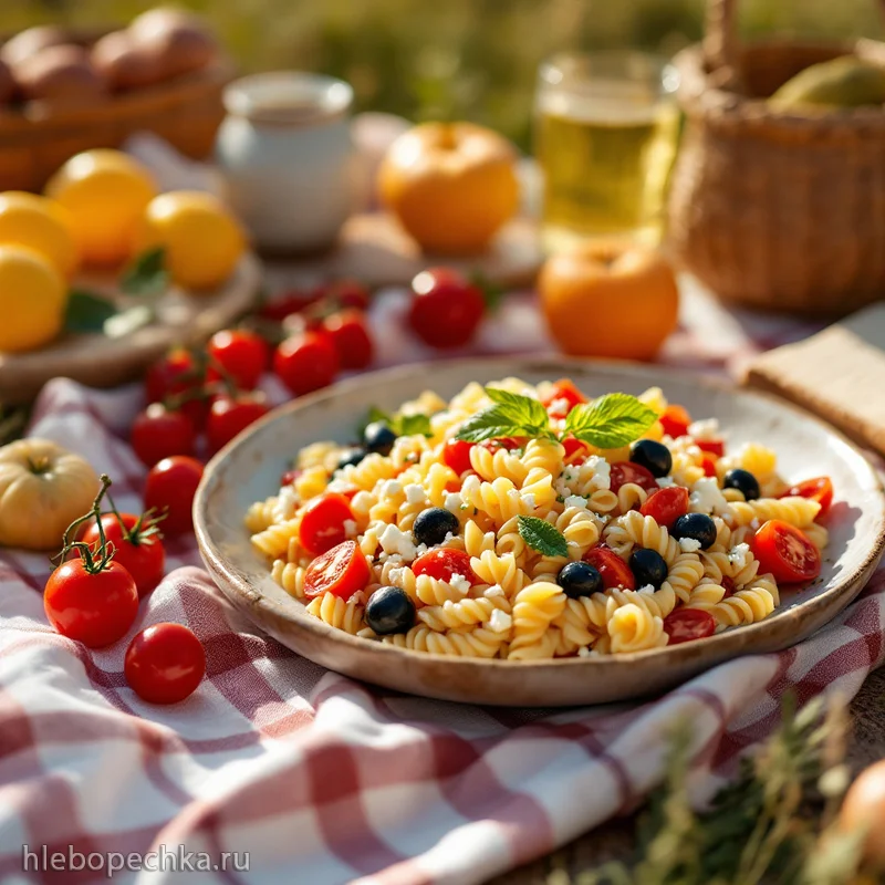 Фузилли с колбасой и вешенками