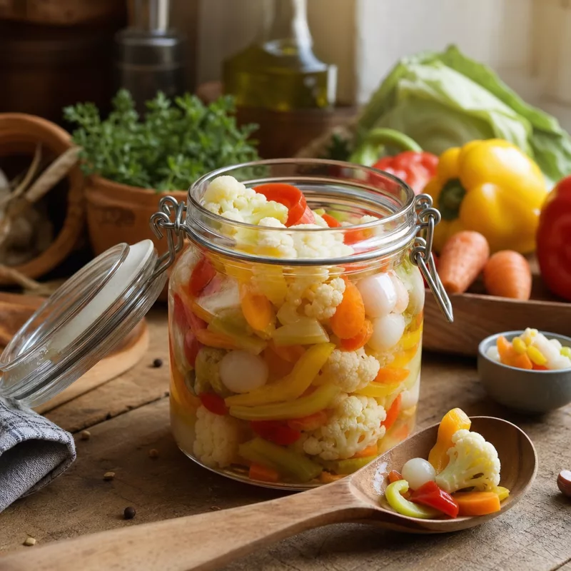 Джардиньера (giardiniera),  энкуртидо, сальса криолья, и бенгальский чорчори