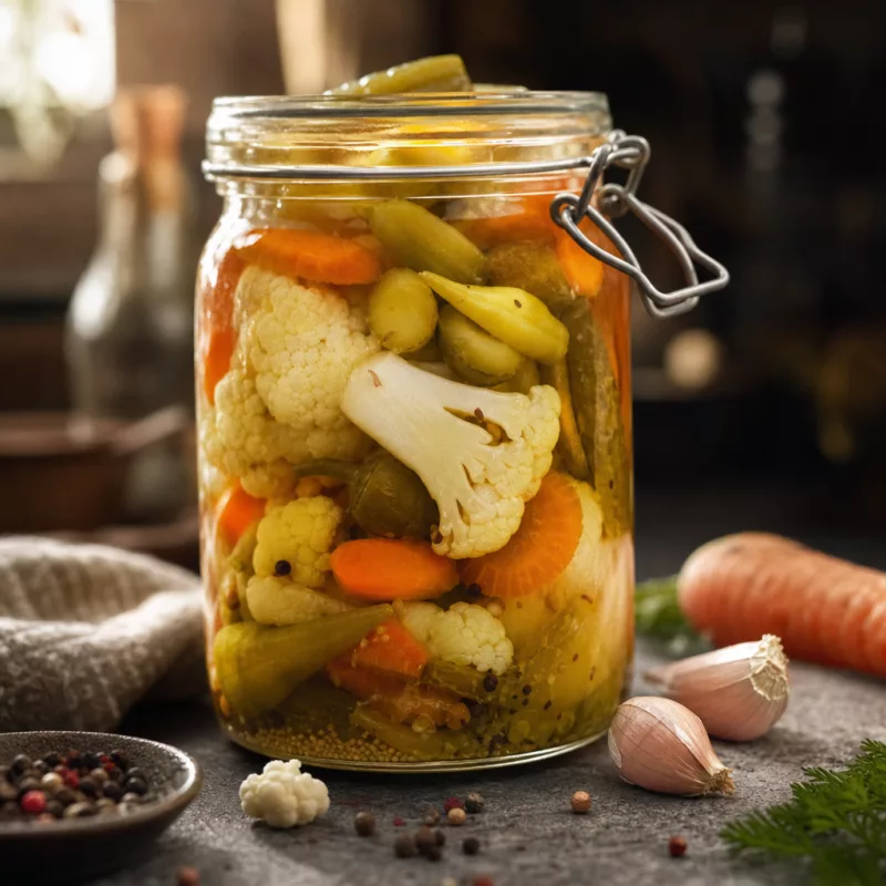 Джардиньера (giardiniera),  энкуртидо, сальса криолья, и бенгальский чорчори
