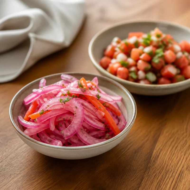 Джардиньера (giardiniera),  энкуртидо, сальса криолья, и бенгальский чорчори