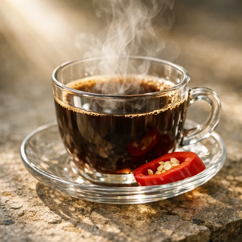 Пряный напиток с перцем в чашке кофе