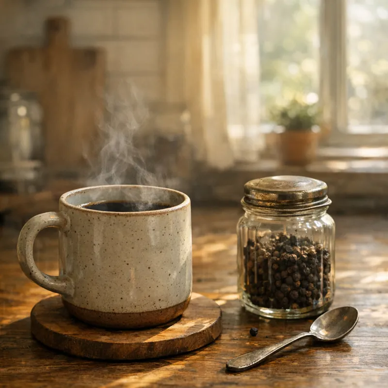 Пряный напиток с перцем в чашке кофе