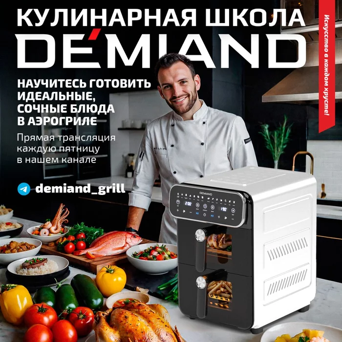 Аэрогриль с двумя чашами Demiand DUOS c Wifi управлением, с горячим обдувом воздуха на 360°