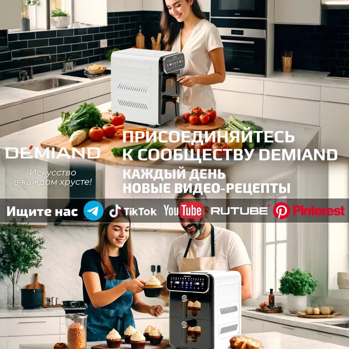 Аэрогриль с двумя чашами Demiand DUOS c Wifi управлением, с горячим обдувом воздуха на 360°