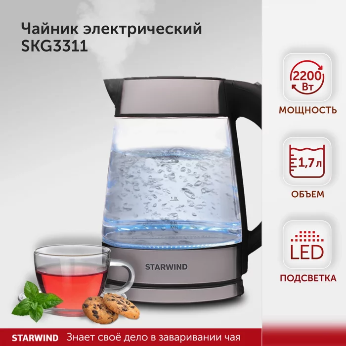 Чайник электрический Starwind SKG3311 1.7л. 2200Вт 
