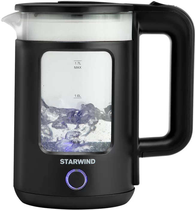 Чайник электрический Starwind SKG1053 1.7л. 1800Вт черный, корпус: стекло