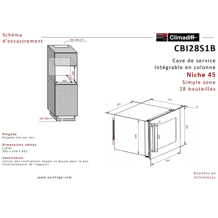 Винный шкаф Climadiff CBI28S1B