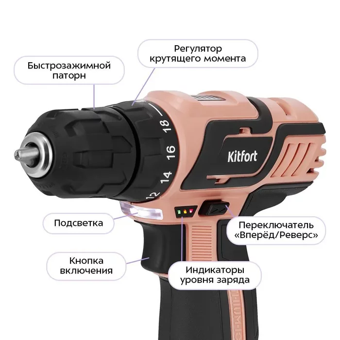 Аккумуляторная дрель-шуруповерт Kitfort КТ-6493