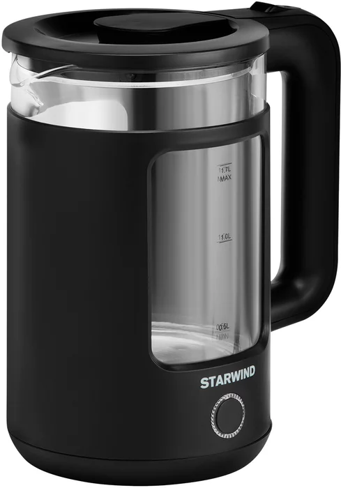 Чайник электрический Starwind SKG1053 1.7л. 1800Вт черный, корпус: стекло