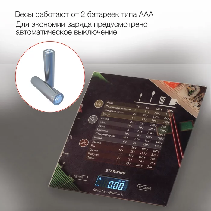 Весы кухонные электронные Starwind SSK3377 макс.вес_5кг рисунок