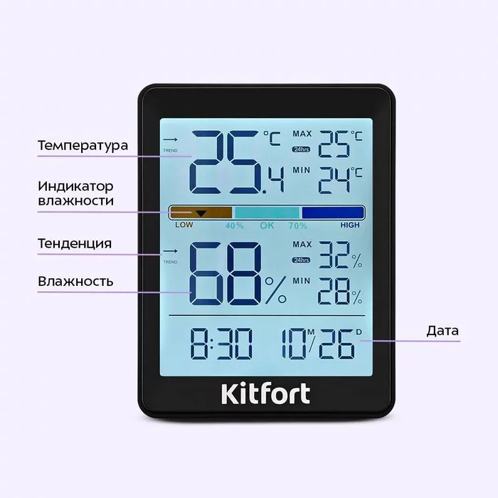 Часы с термометром и гигрометром Kitfort КТ-3740