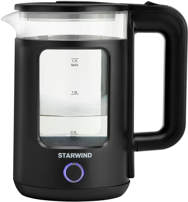 Чайник электрический Starwind SKG1053 1.7л. 1800Вт черный, корпус: стекло