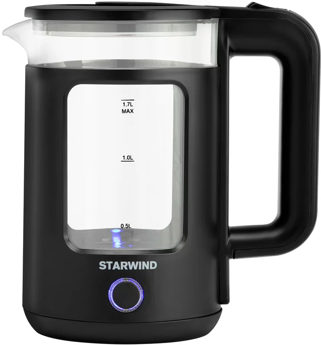 Чайник электрический Starwind SKG1053 1.7л. 1800Вт черный, корпус: стекло