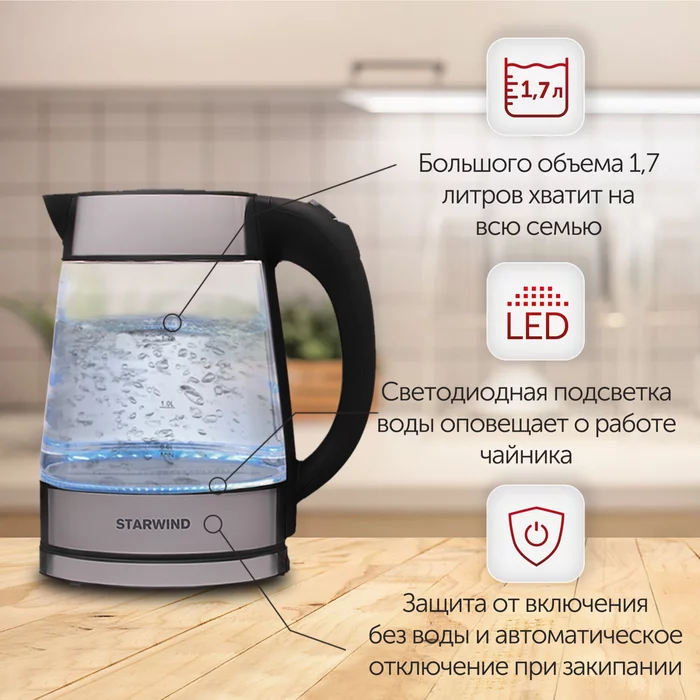 Чайник электрический Starwind SKG3311 1.7л. 2200Вт 