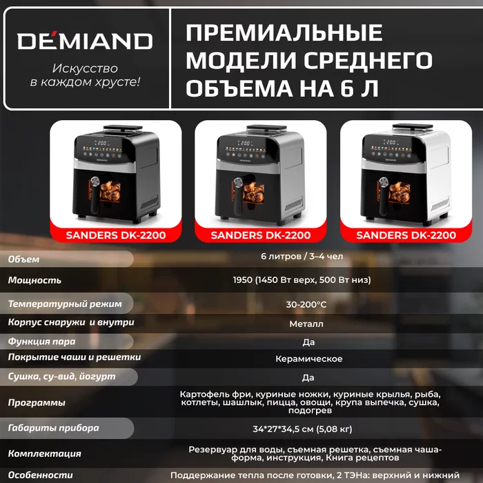 Инновационный аэрогриль Demiand SANDERS с технологией приготовления на Пару и горячим обдувом в