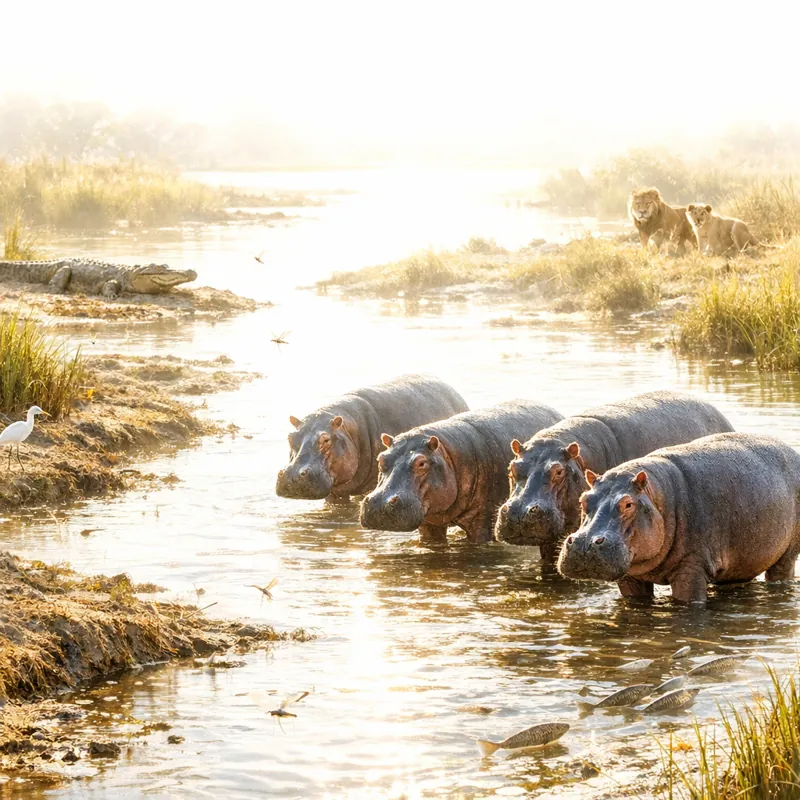 Бегемоты: невидимая жизнь речных гигантов Африки