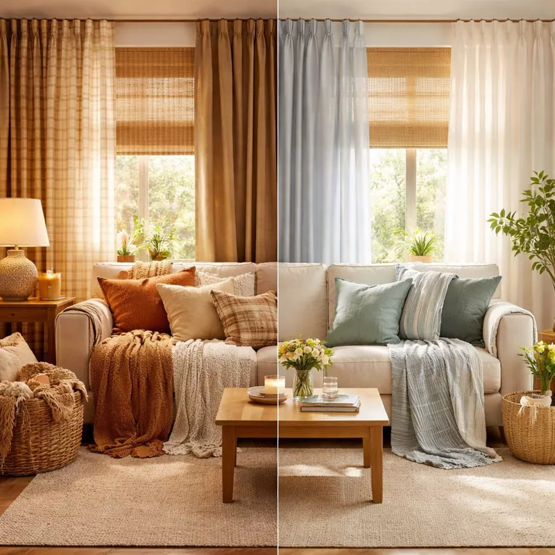 Сезонная смена текстиля: ротация штор и пледов