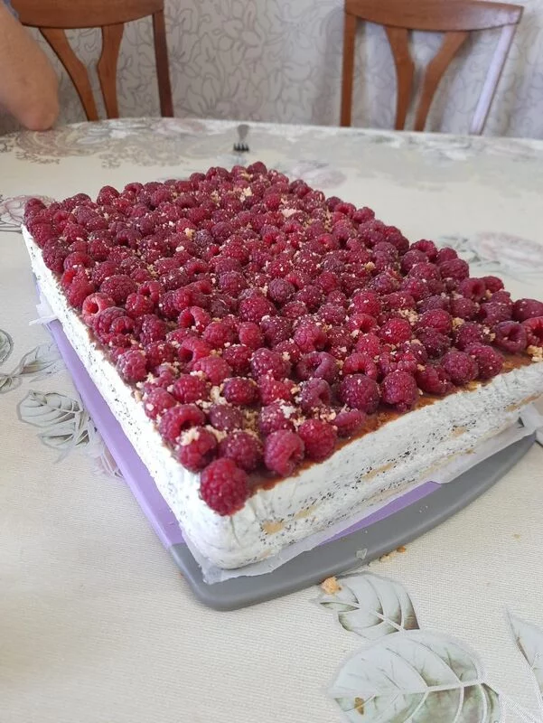 Торт с лимонным бисквитом и маковым муссом.