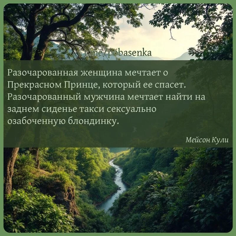 «Разочарованная женщина мечтает о Прекрасном Принце, который ее спасет. Разочарованный мужчина мечтает найти на заднем...» height="550" width="550"
