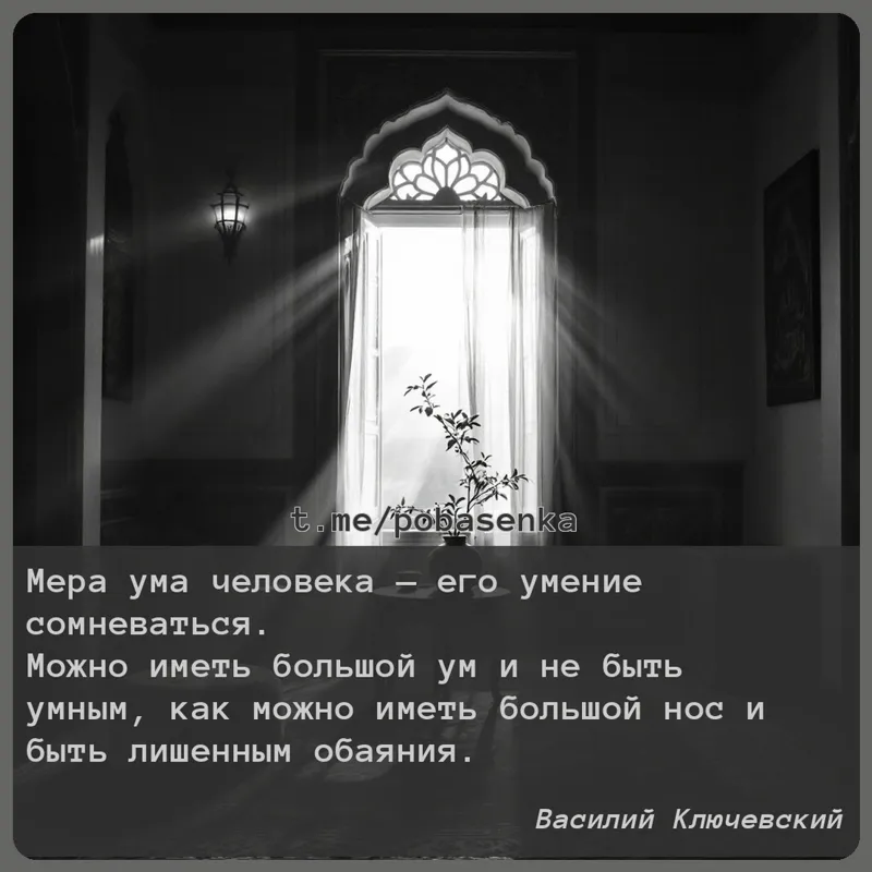 «Мера ума человека — его умение сомневаться. Можно иметь большой ум и не быть умным, как можно иметь большой нос и быть...» height="550" width="550"