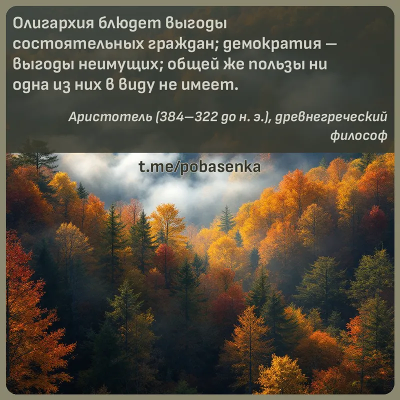 «Олигархия блюдет выгоды состоятельных граждан; демократия выгоды неимущих; общей же пользы ни одна из них в виду не...» height="550" width="550"
