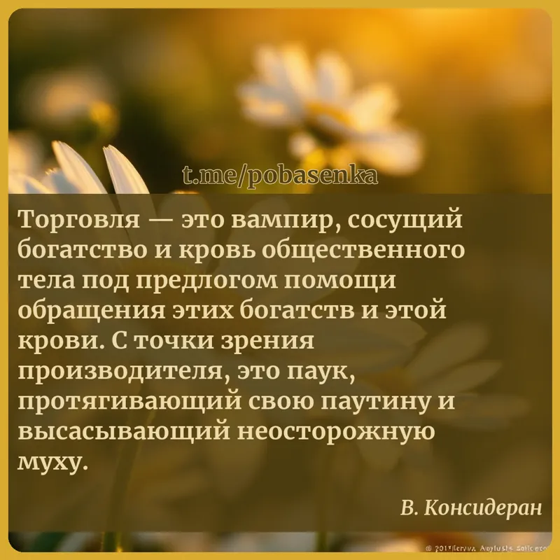 «Торговля — это вампир, сосущий богатство и кровь общественного тела под предлогом помощи обращения этих богатств и этой...» height="550" width="550"