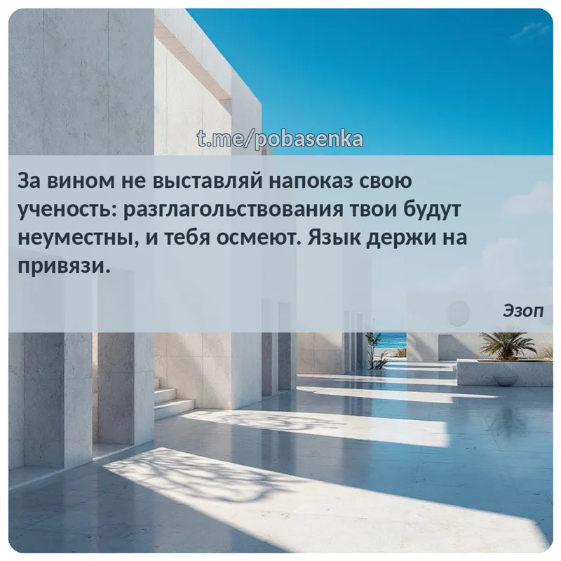 «За вином не выставляй напоказ свою ученость разглагольствования твои будут неуместны, и тебя осмеют. Язык держи на...» height="550" width="550"