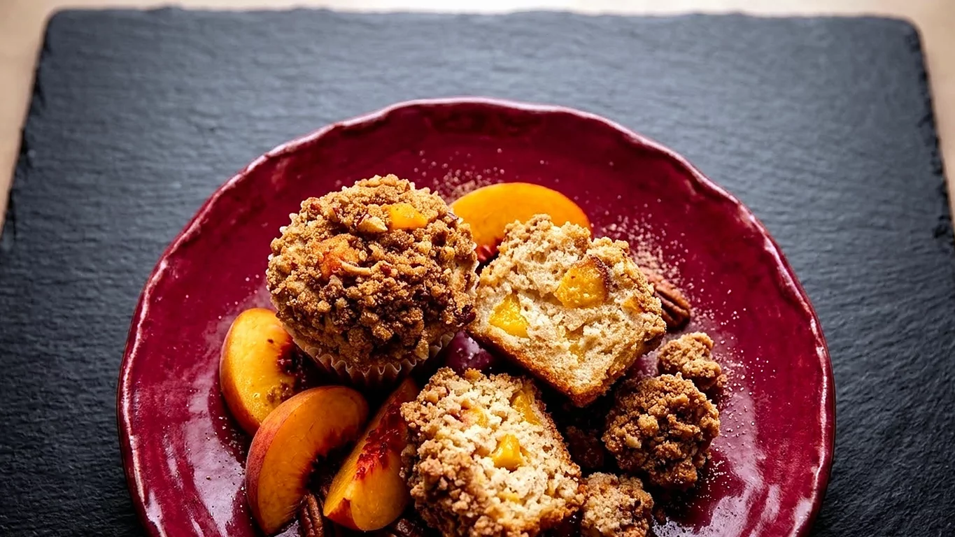 Персиковые маффины с ореховой крошкой - 4398398