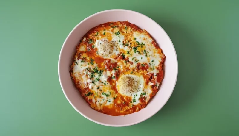 Spicy Spanish Tomato Skillet with Eggs & Cheese