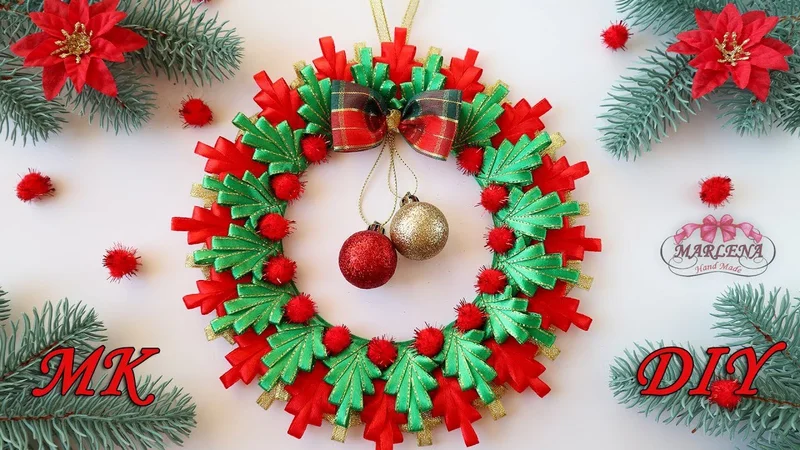 НОВОГОДНИЙ  РОЖДЕСТВЕНСКИЙ ВЕНОК своими руками/Christmas ribbon wreath