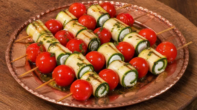 Summer Party Appetizer  HEALTHY VEGGIE Snack Idea – Easy ZUCCHINI SKEWERS. Recipe by Always Yummy!