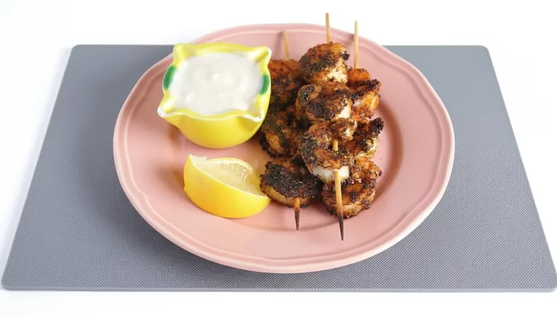 Blackened Shrimp Skewers with Yogurt Aioli