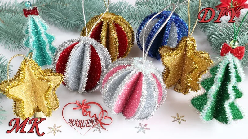  Новогодние елочные игрушки  Шары, Звездочки, Елочки из фоамирана