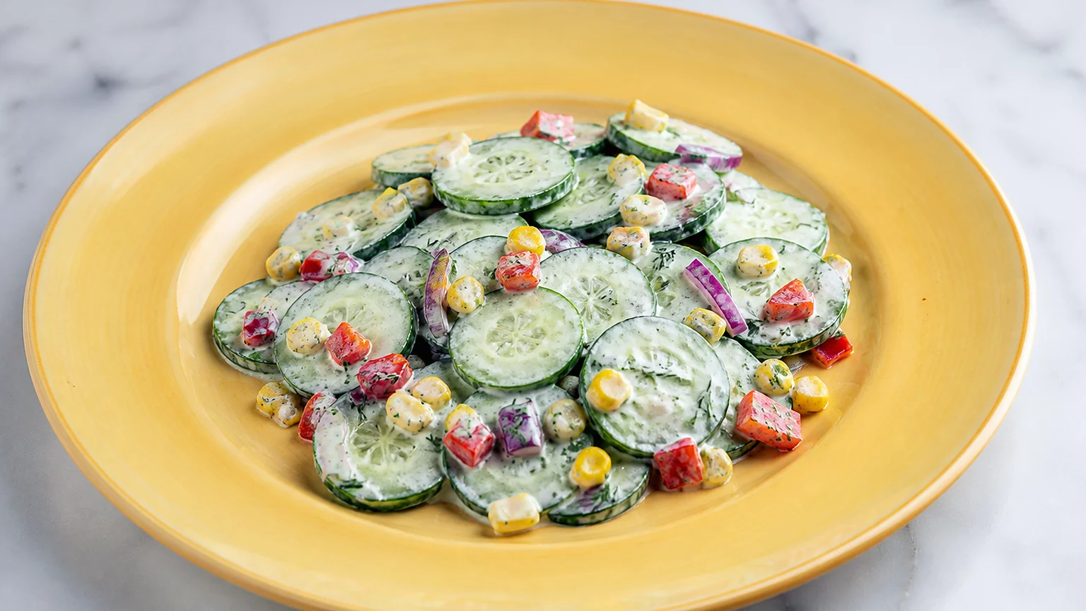Огуречный салат с йогуртовой заправкой и кукурузой - 4378171