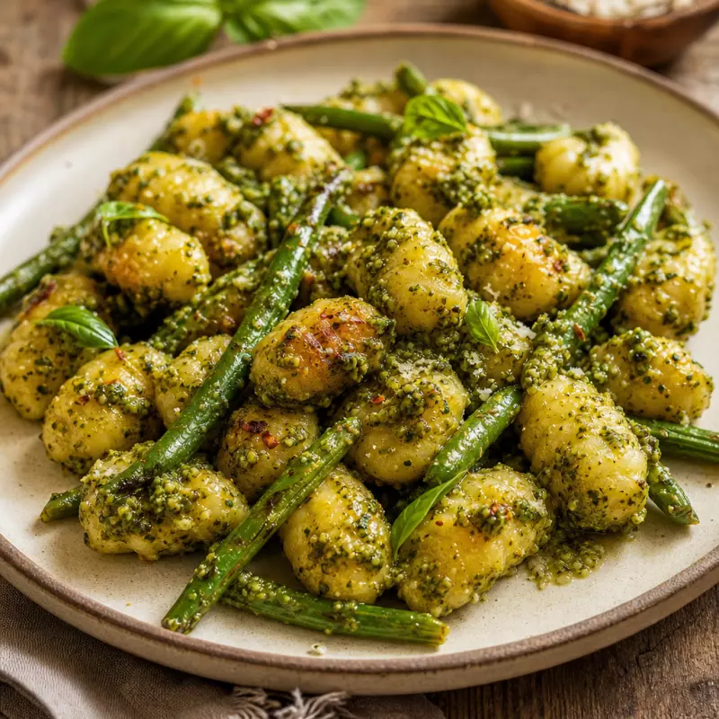 Ньокки из стручковой фасоли с миндальным песто