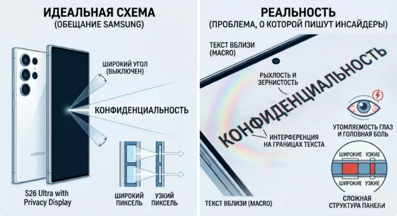 Скрытый вред Galaxy S26 Ultra: как технология Privacy Display влияет на зрение